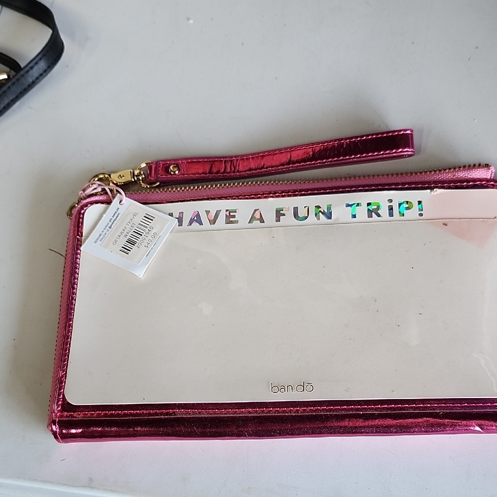 Nwt. Ban.do Metallic Pink Wristlet with Holographic Detail